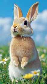 Alert Rabbit Among Meadow Flowers