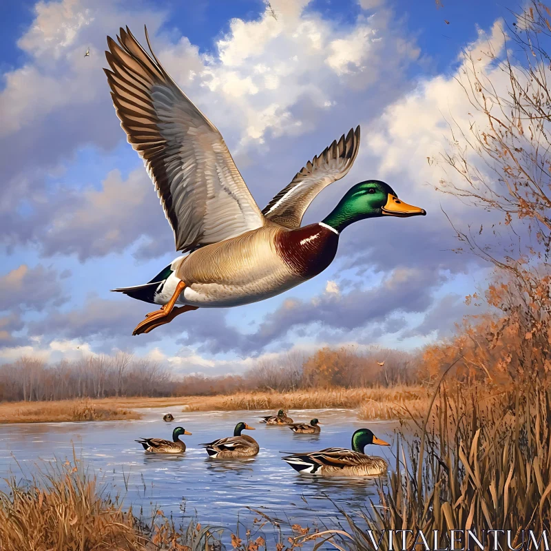 AI ART Duck Flying Over Water