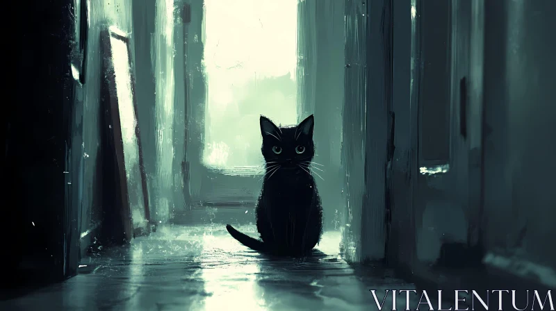 AI ART Enigmatic Feline in Dim Light