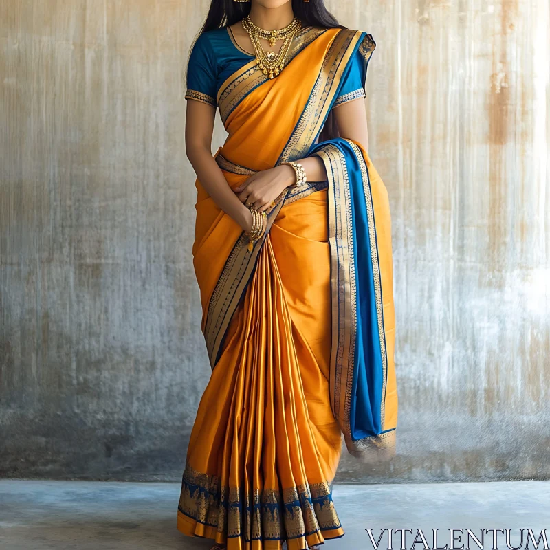 Classic Indian Fashion: Woman in Sari AI Image