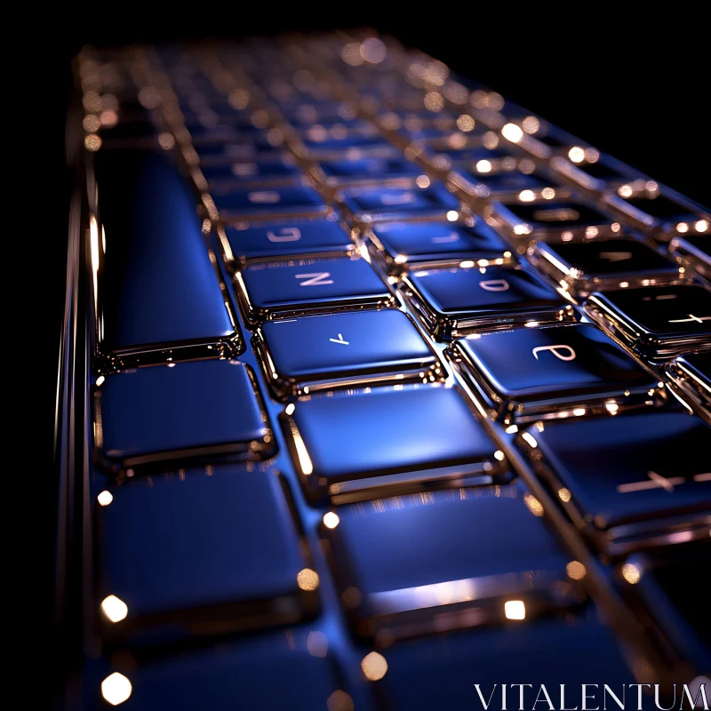 Modern Keyboard with Blue Illuminated Keys AI Image