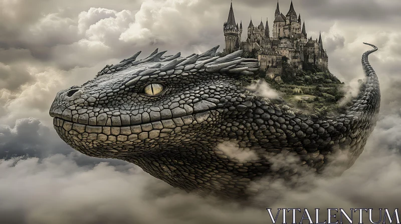 AI ART Fantasy Dragon with Castle