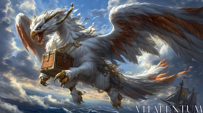 Majestic Griffin with Treasure Chest AI Image