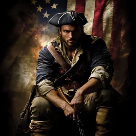 Colonial Man with American Flag