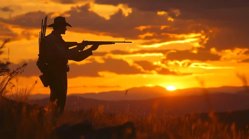 Man with Rifle in Golden Light