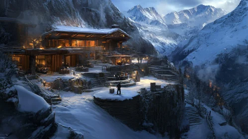 Alpine Winter Retreat with Warm Glowing Lights