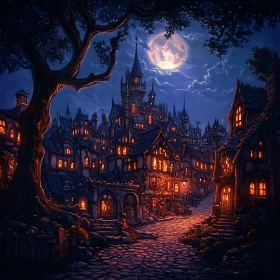 Moonlit Medieval Cityscape