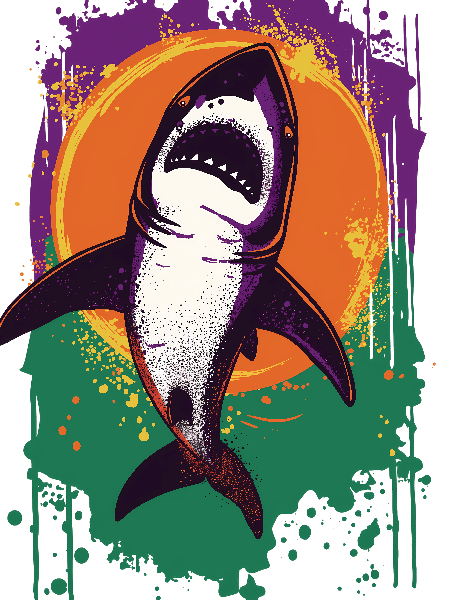 POD Design Vibrant Shark Graphic Tee Design