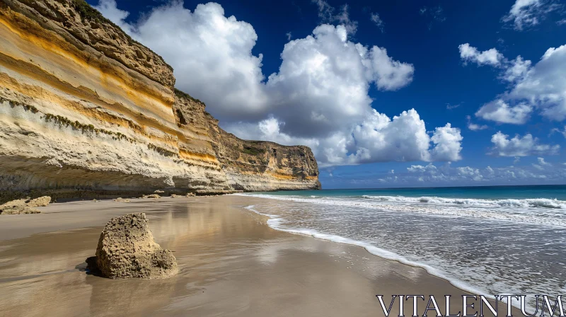 AI ART Beach Scene with Majestic Cliffs and Ocean Waves