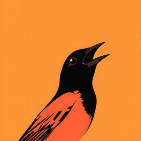 Minimalist Oriole Art - Bird in Orange