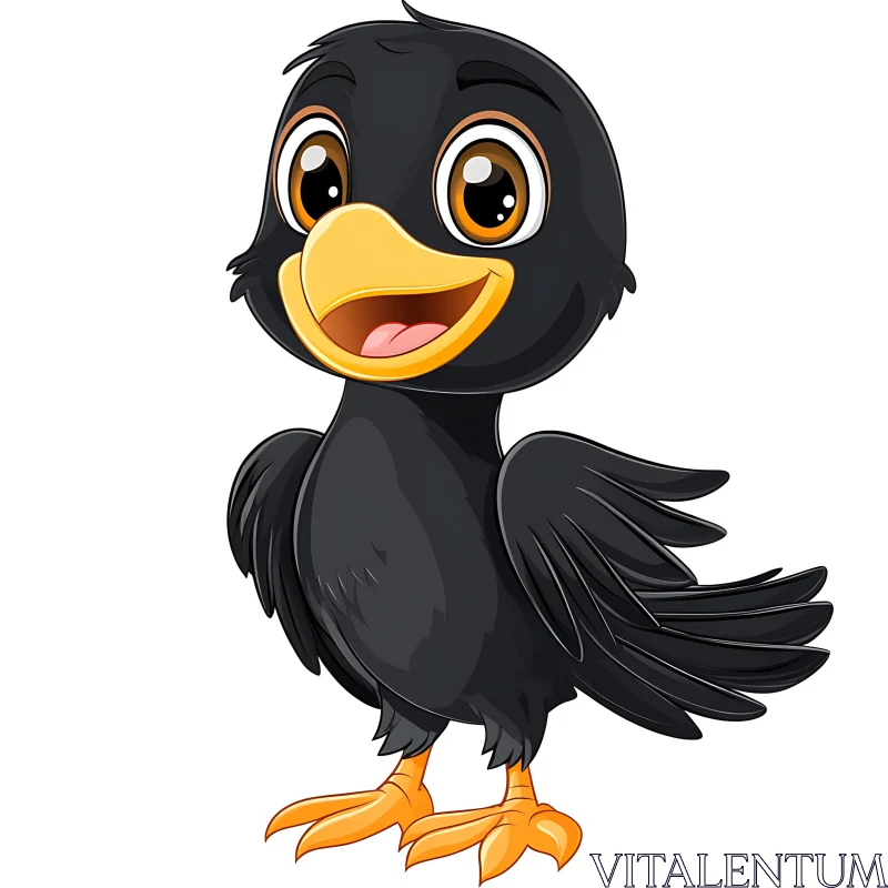 Cartoon Crow with Yellow Beak AI Image