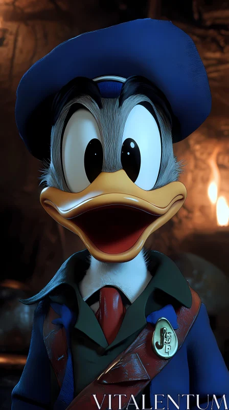 Cartoon Duck Portrait in Blue AI Image