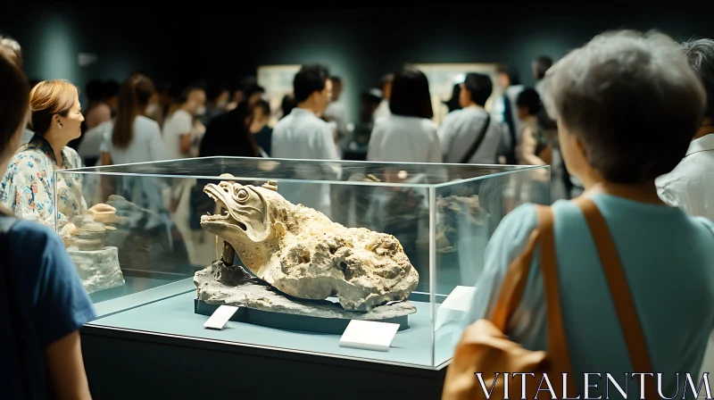 Museum Visitors Observe Ancient Sculpture Art AI Image