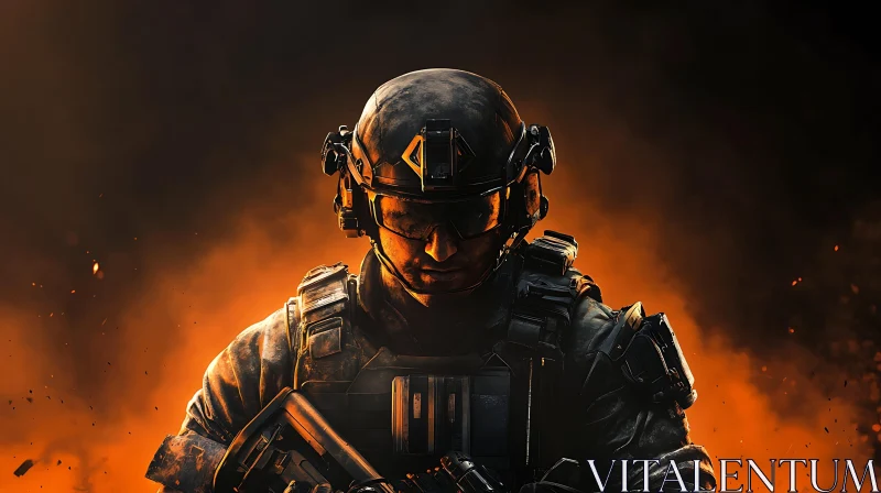 AI ART Tactical Soldier Amidst Flames Art