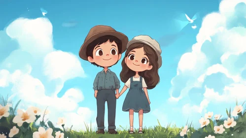 Cartoon Couple Holding Hands