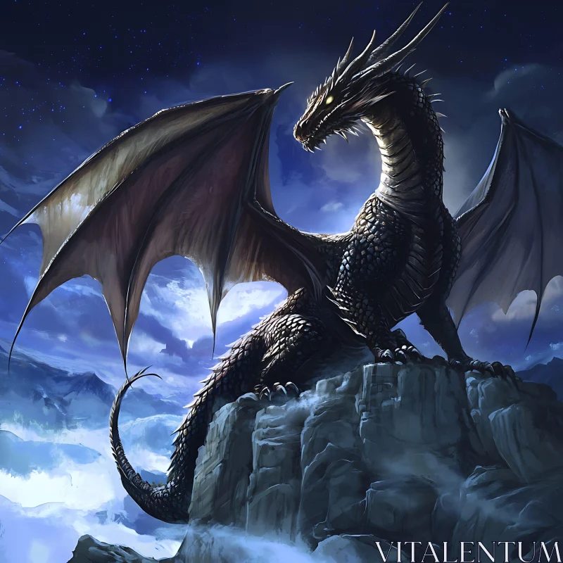 AI ART Dragon Perched Under Night Sky