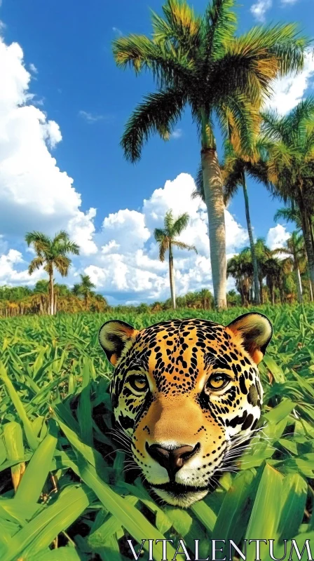 Jaguar in Lush Foliage AI Image