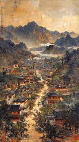 Serene Mountain Village Art