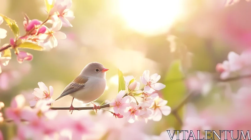 Spring Bird on Flowering Branch AI Image