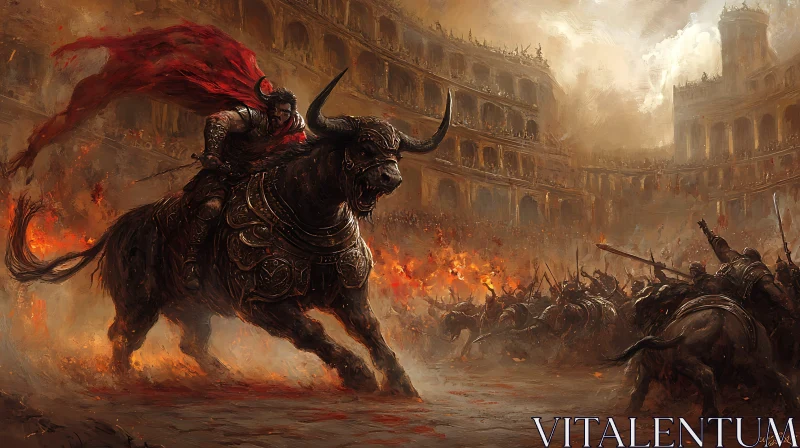 AI ART Warrior Riding a Bull in Arena