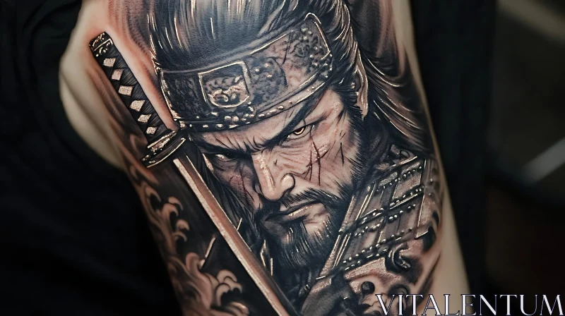 Samurai Tattoo with Sword and Scars AI Image