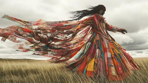 Colorful Dress in a Windy Field