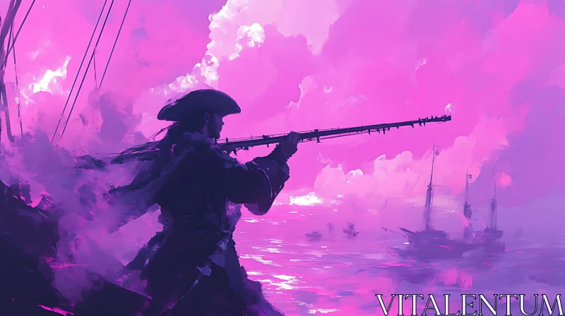 AI ART Pirate Hunter in Pink Sea