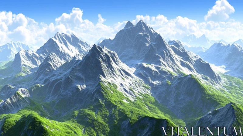 AI ART Majestic Mountain View with Green Slopes