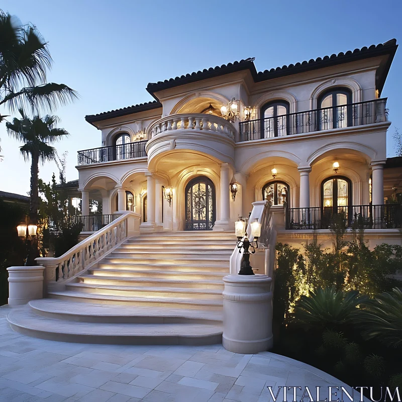 Grand Luxury House in the Evening AI Image