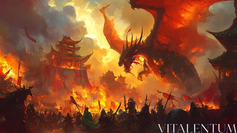 AI ART Inferno Dragon Over Ancient Battlefield