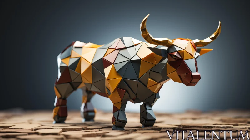 Abstract 3D Bull Sculpture in Metallic Textures AI Image