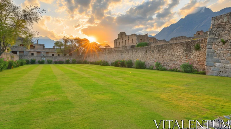 Ancient Ruin with Grass Lawn and Stone Walls | Captivating Lighting AI Image