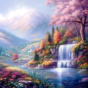 Serene Mountain Waterfall Scene