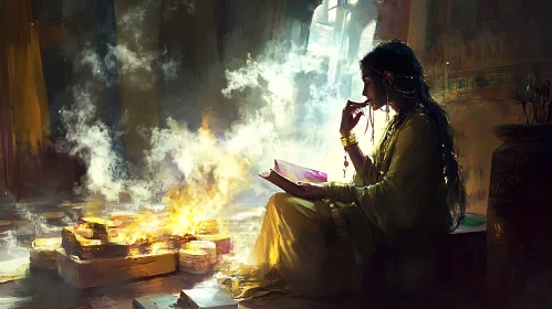 Contemplative Reader by the Hearth