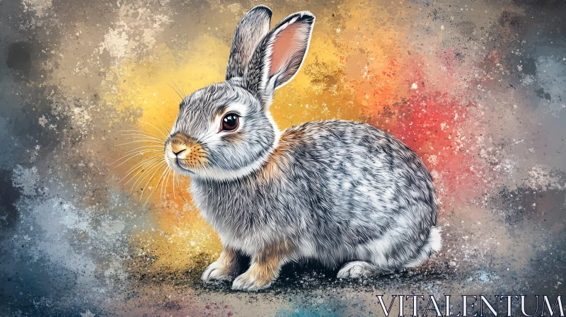 AI ART Illustrated Bunny with Multicolored Background