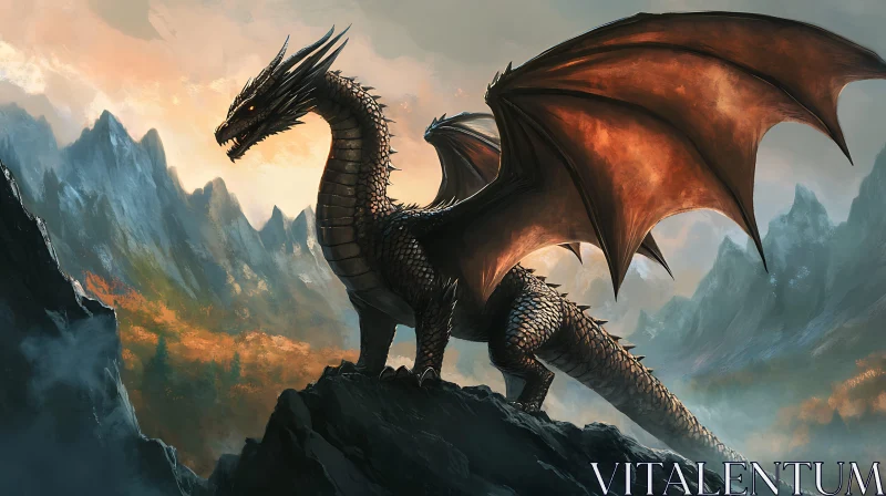 AI ART Dragon Perched on Mountain Peak