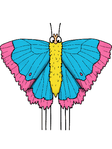 Cartoon Butterfly with Bright Blue Wings and Funny Face