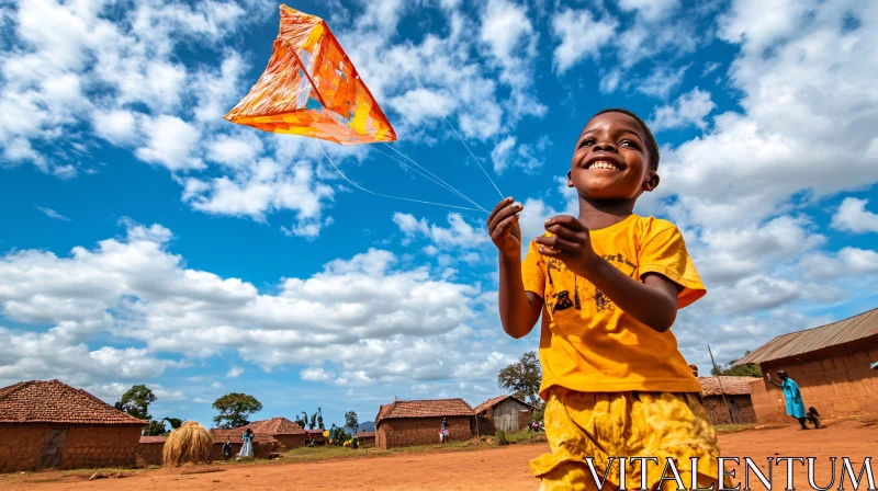 Child's Delight: Kite Flying Adventure AI Image