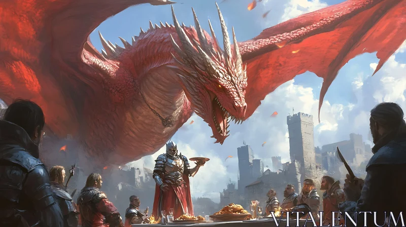 AI ART Dragon Overlook Medieval Feast Scene