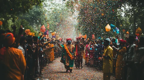 Colorful Holi Festival Parade Scene