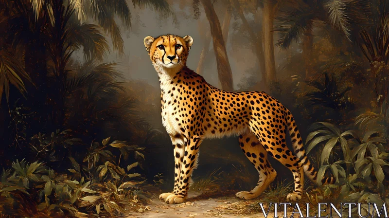 Elegant Cheetah Amongst Jungle Foliage AI Image