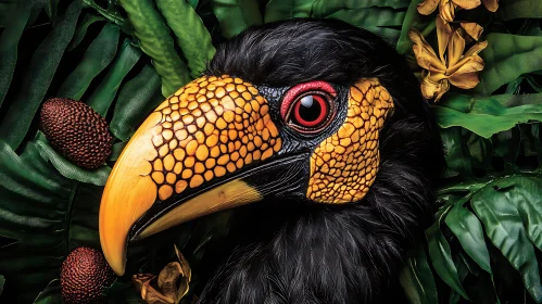 Black Hornbill Close-Up in Tropical Setting