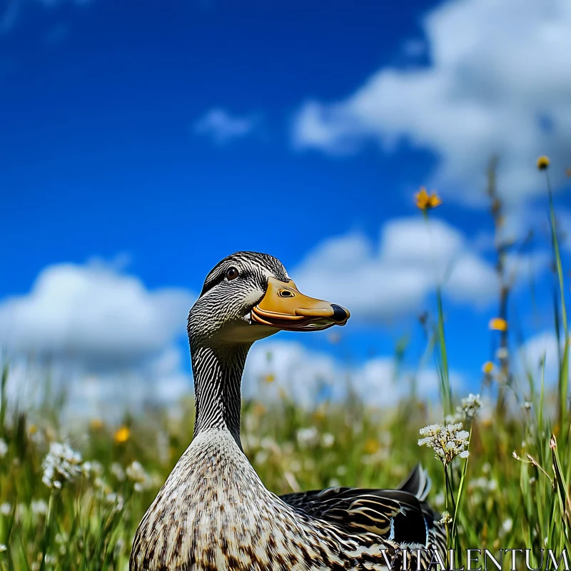 Mallard Duck Amidst Wildflowers AI Image