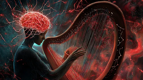Abstract Brain Harp Art