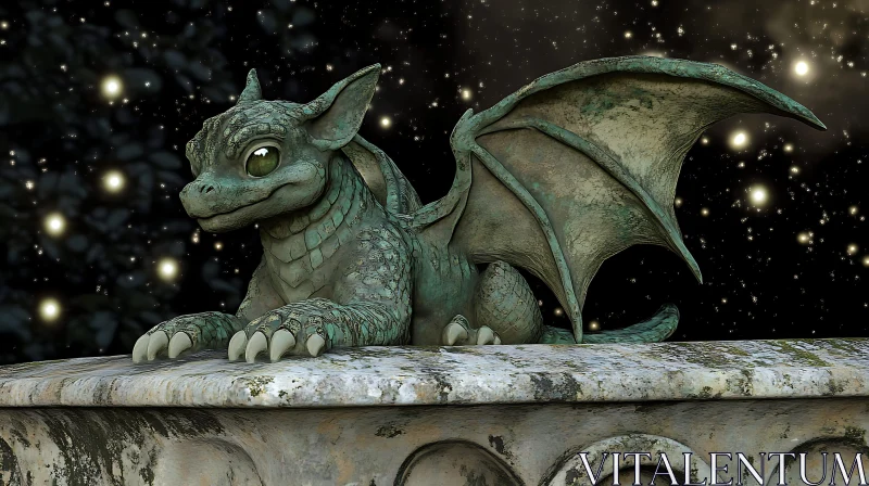 AI ART Stone Dragon Perched Under Starry Night