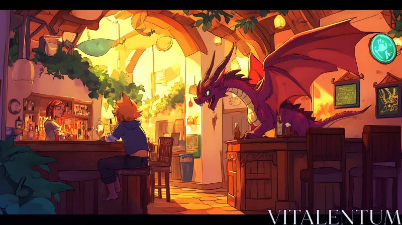 AI ART Fantasy Pub Scene with Dragon