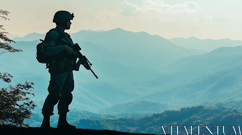 Mountain Guard: Soldier Silhouette Image AI Image