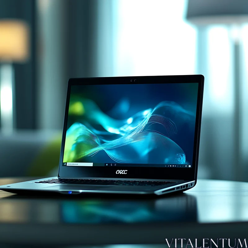 Stylish Laptop Featuring Abstract Artwork AI Image