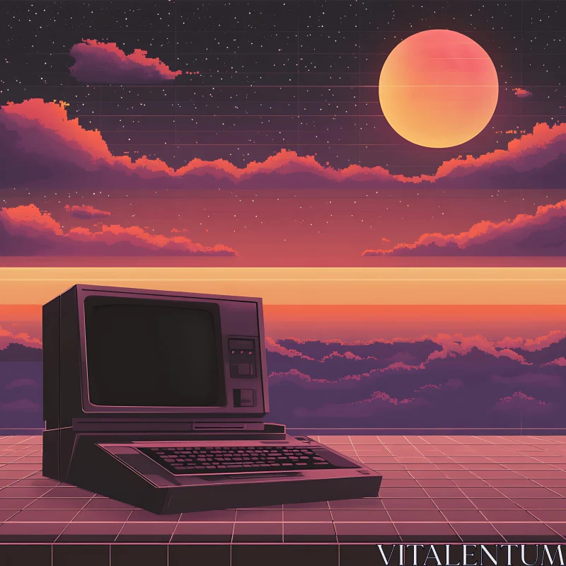 AI ART Surreal Retro Cyberpunk Scene with Vintage Computer