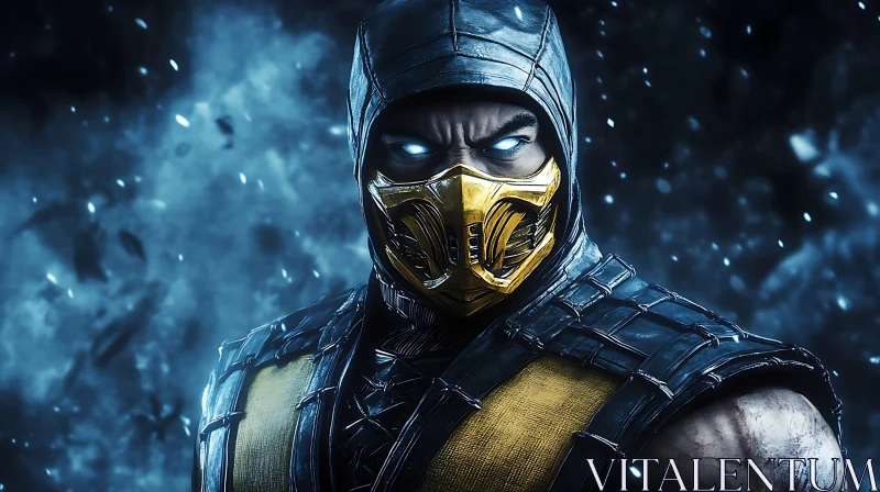 Golden Mask Warrior: Fierce Stare AI Image